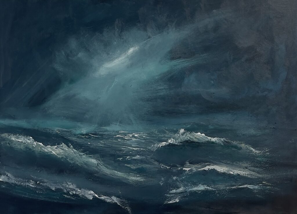 Dipinto Tempesta Smeraldo di Antonino Siragusa - Arte contemporanea con toni di verde smeraldo che rappresentano una tempesta marina.