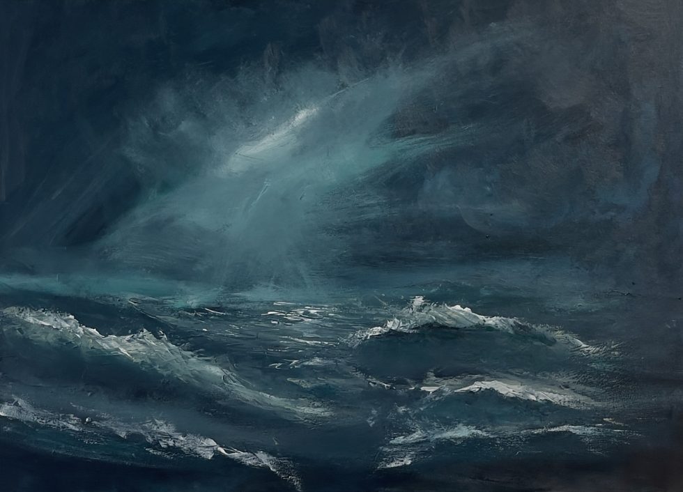 Dipinto Tempesta Smeraldo di Antonino Siragusa - Arte contemporanea con toni di verde smeraldo che rappresentano una tempesta marina.
